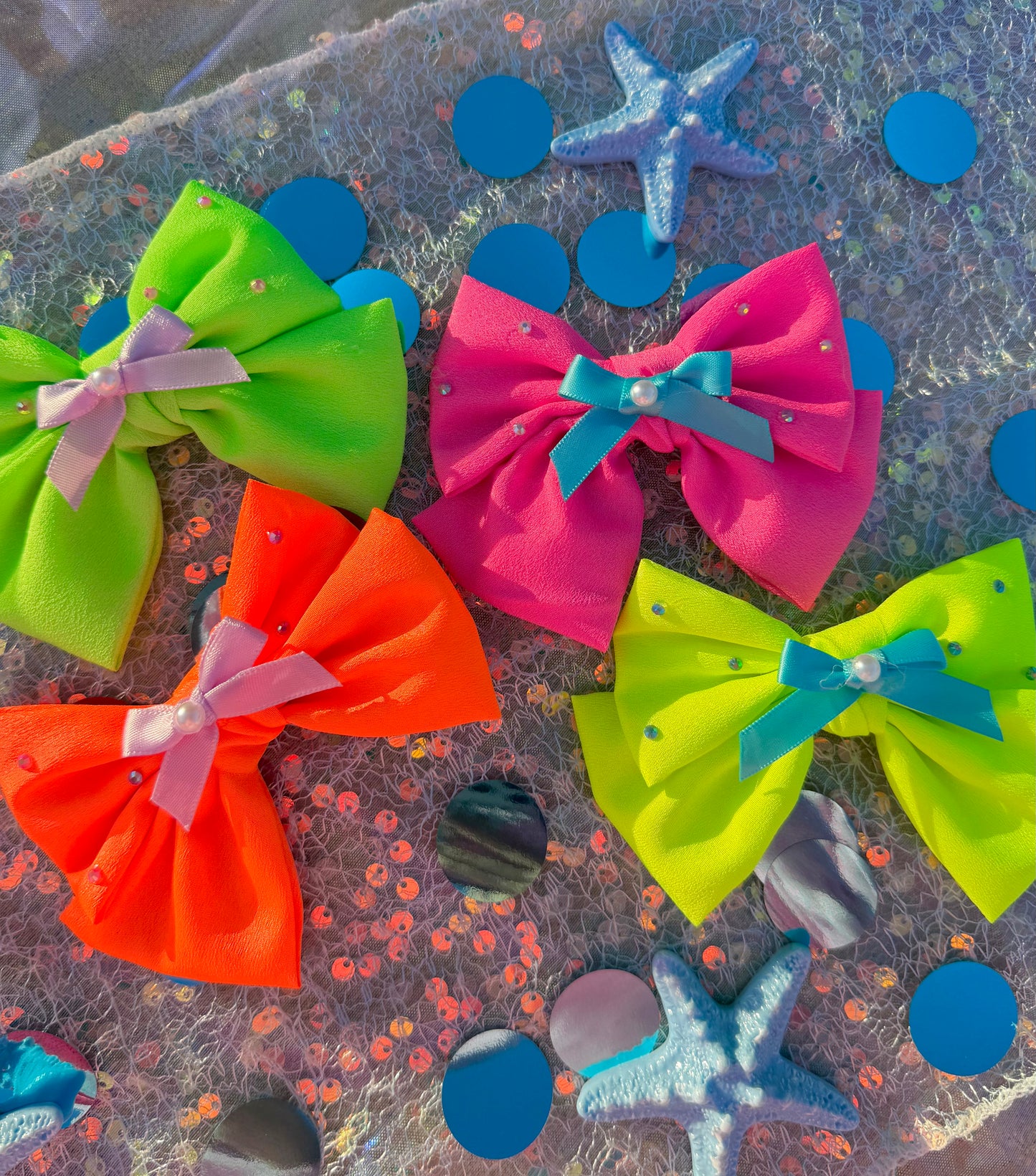 Neon wave bow- orange with purple