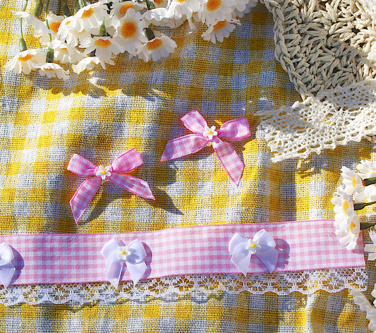 Pink gingham mini twin bows